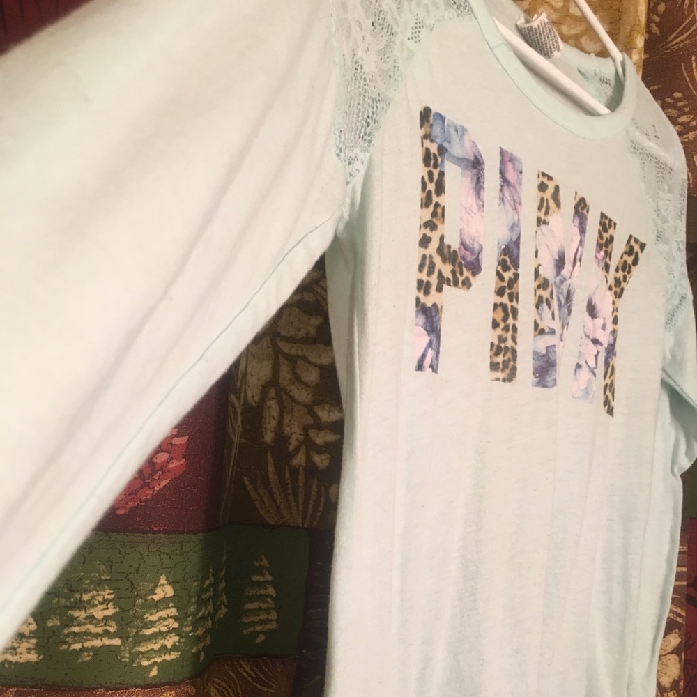 PINK longsleeve talk with lace shoulders